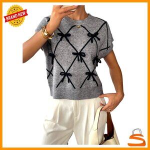 Large Short Sleeve 3D Floral Pullover Sweater, Lightweight Knit Vest